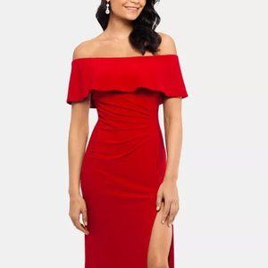 Petite Ruffled Off-The-Shoulder Gown